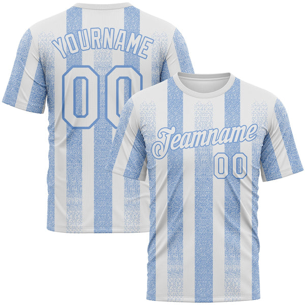 Custom White-Light Blue Vertical Stripe Grunge Texture Classic Performance T-Shirt