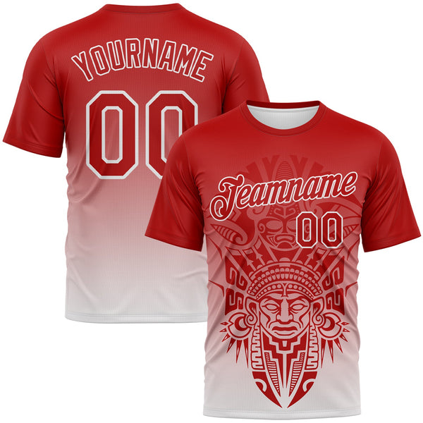 Custom Red-White Azteca Degrade Effect Performance T-Shirt