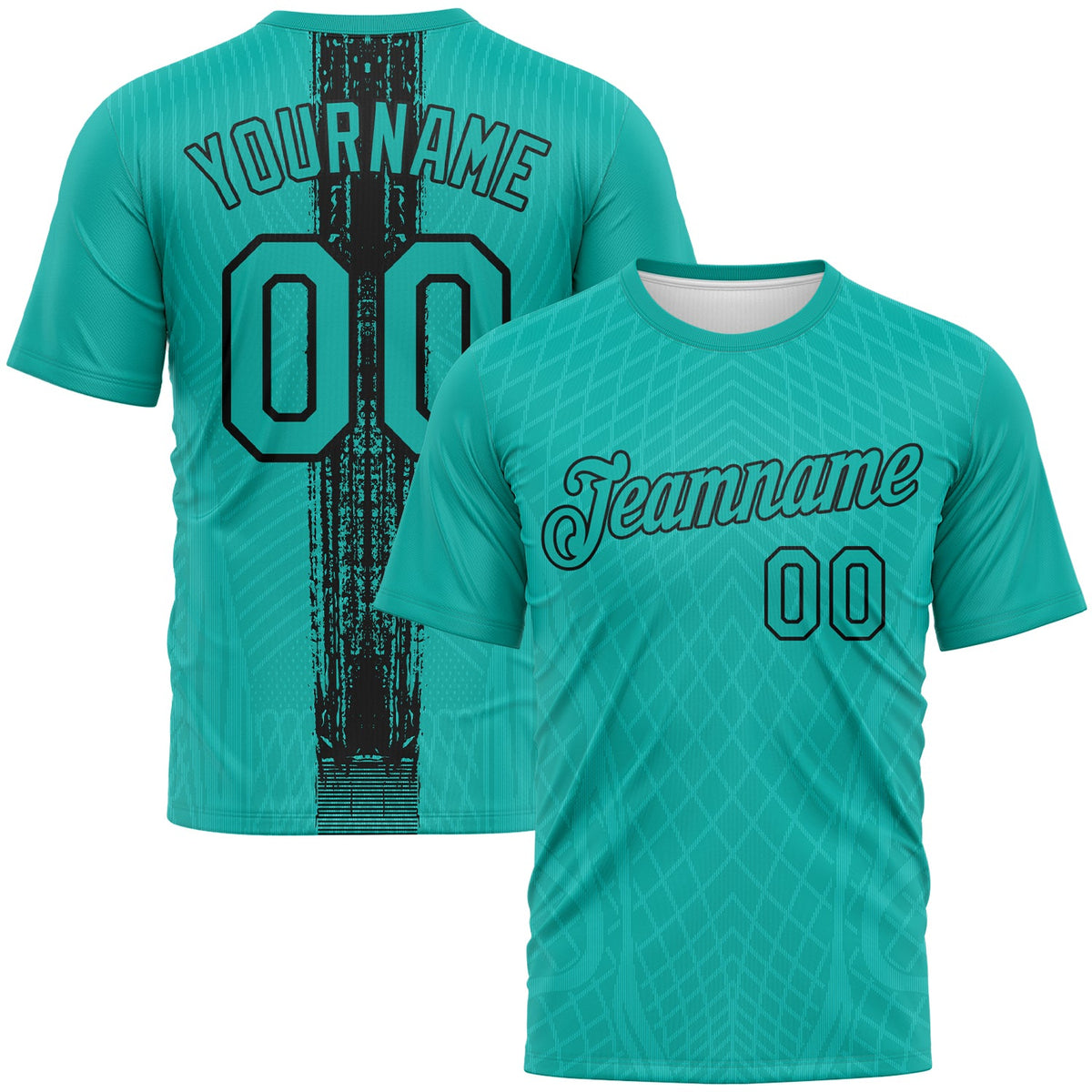 Custom Aqua-Black Geometric Diamond Performance T-Shirt