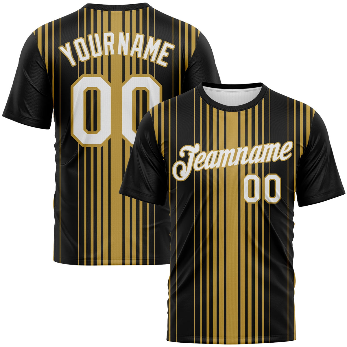 Custom Black White-Old Gold Vertical Stripe Classic Performance T-Shirt