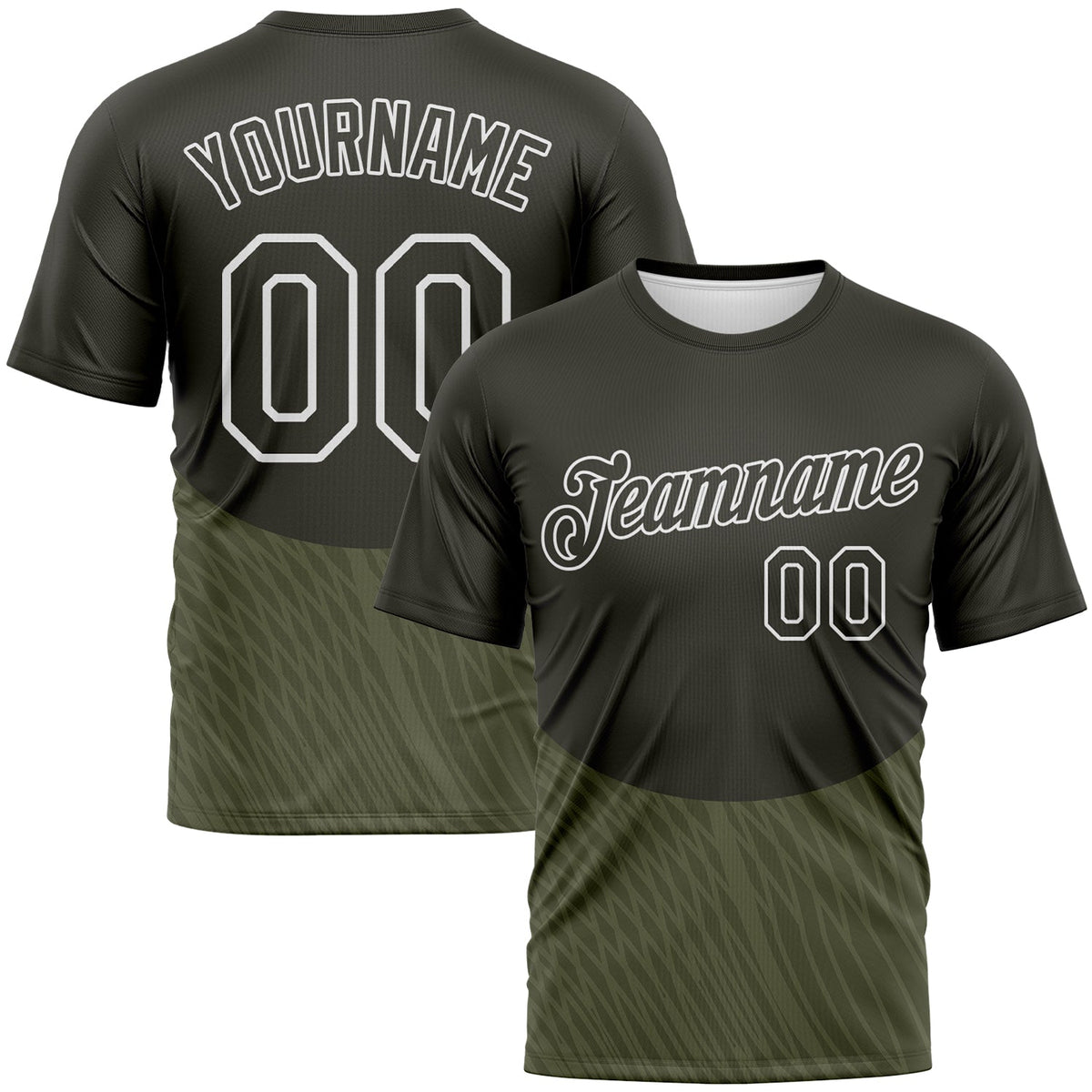 Custom Olive-White Geometric Wave Lineal Performance T-Shirt