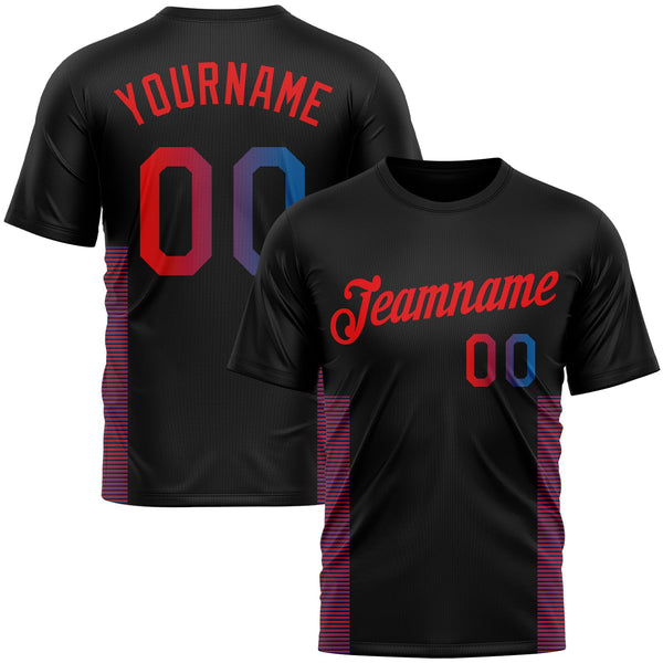 Custom Black Blue-Fire Red Lineal Performance T-Shirt