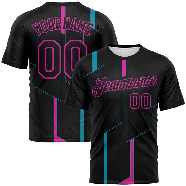 Custom Black Teal-Deep Pink Geometric Performance T-Shirt