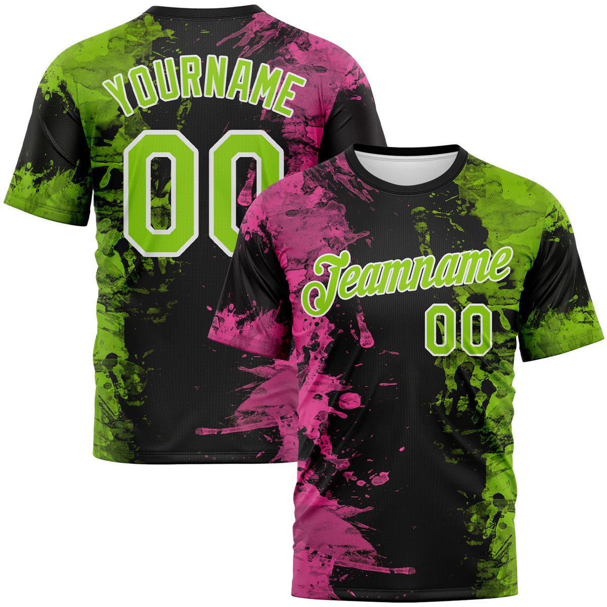 Custom Pink Neon Green Black-White Ink Splash Duotono Style Performance T-Shirt