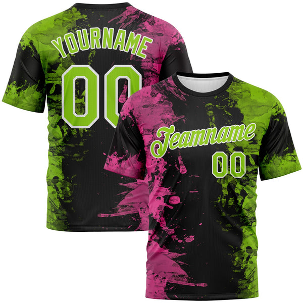 Custom Pink Neon Green Black-White Ink Splash Duotono Style Performance T-Shirt