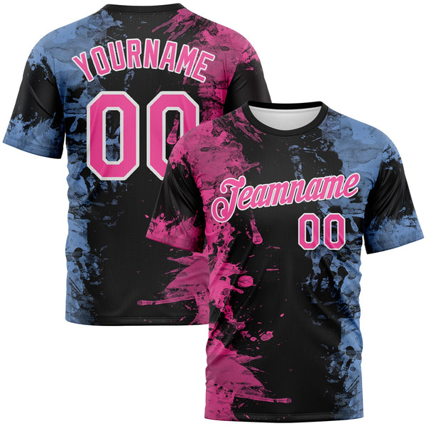 Custom Pink Black Light Blue-White Ink Splash Duotono Style Performance T-Shirt