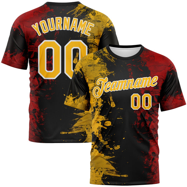 Custom Gold Black Red-White Ink Splash Duotono Style Performance T-Shirt