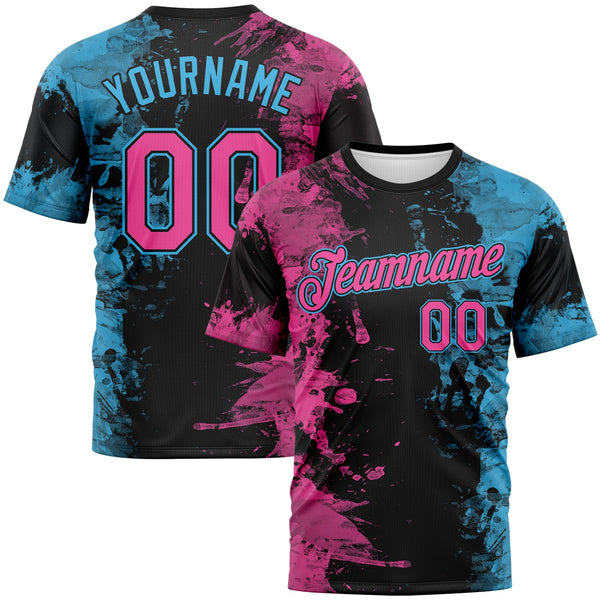 Custom Pink Black-Sky Blue Ink Splash Duotono Style Performance T-Shirt