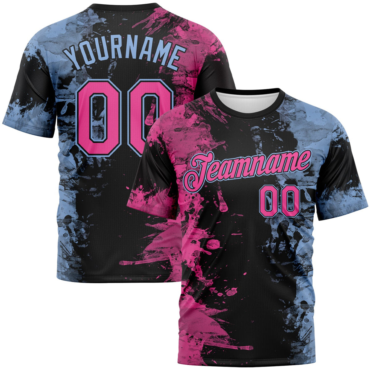 Custom Pink Black-Light Blue Ink Splash Duotono Style Performance T-Shirt