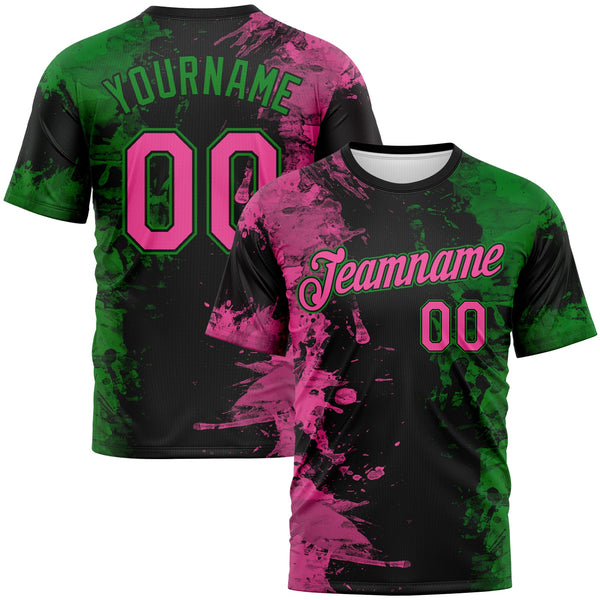 Custom Pink Black-Grass Green Ink Splash Duotono Style Performance T-Shirt