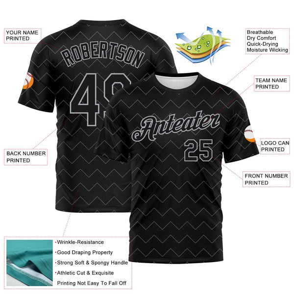 Custom Black-Gray Zigzag Wave Sportswear Performance T-Shirt alternate