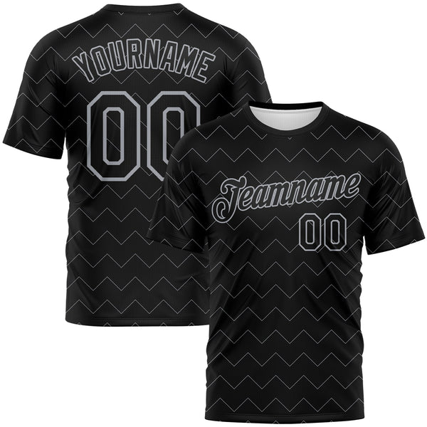 Custom Black-Gray Zigzag Wave Sportswear Performance T-Shirt