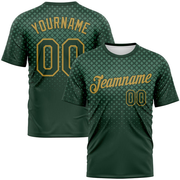 Custom Green-Old Gold Gradient Diamond Halftone Sportswear Performance T-Shirt
