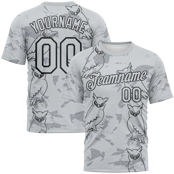 Custom Gray-Black Animal Owl Mascot Streetwear Style Performance T-Shirt