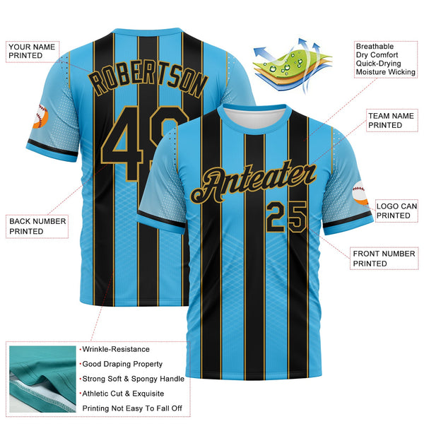 Custom Blue Black-Old Gold Stripe Dot Halftone Sportswear Performance T-Shirt alternate