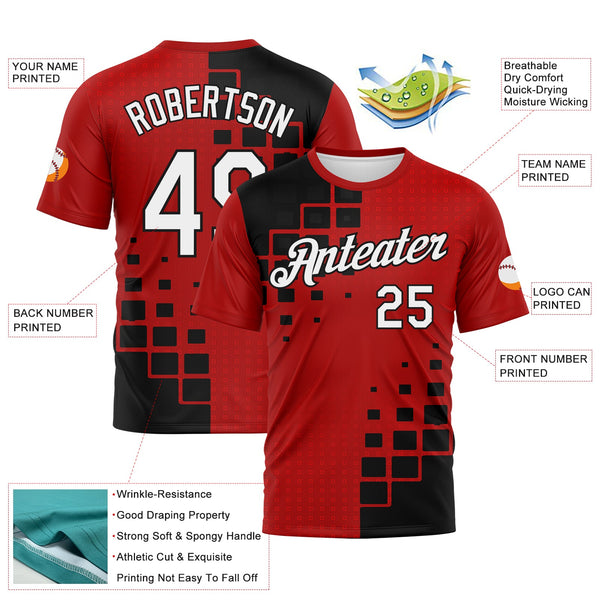 Custom Red White-Black Geometric Square Cyber Tech Gaming Sportswear Performance T-Shirt alternate