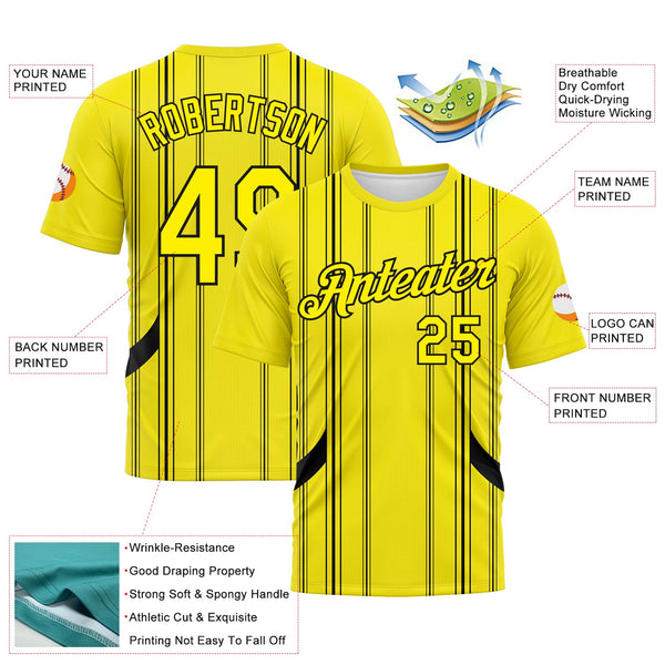 Custom Light Yellow-Black Stripe Sportswear Performance T-Shirt alternate
