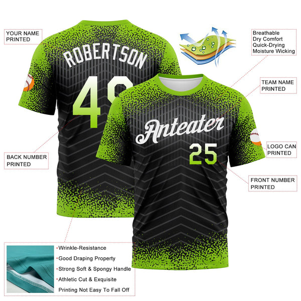 Custom Neon Green Black-White Gradient Speckle Geometric Sportswear Performance T-Shirt alternate