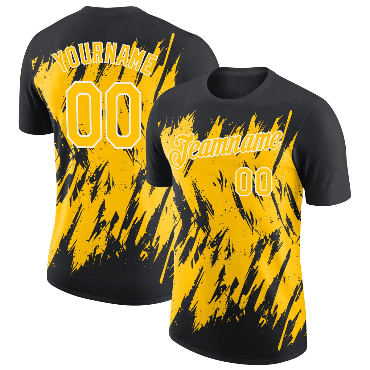 Custom Black Yellow-White Torn Sharp Brush Stroke Splatter Performance T-Shirt