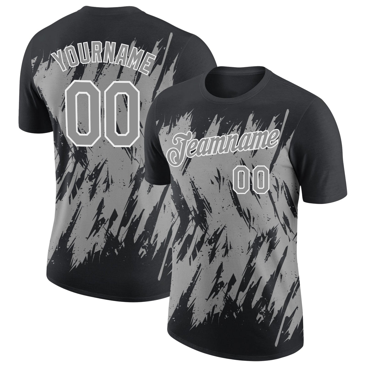 Custom Black Gray-White Torn Sharp Brush Stroke Splatter Performance T-Shirt