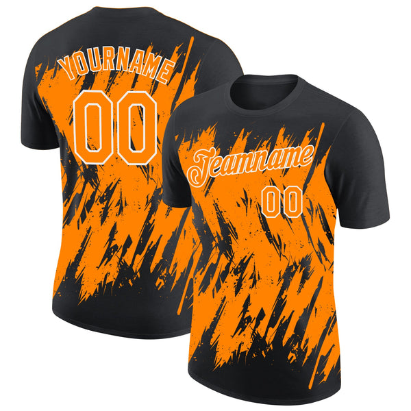 Custom Black Bay Orange-White Torn Sharp Brush Stroke Splatter Performance T-Shirt