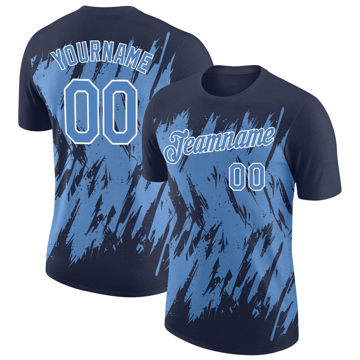 Custom Navy Light Blue-White Torn Sharp Brush Stroke Splatter Performance T-Shirt