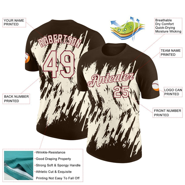 Custom Brown Cream-Crimson Torn Sharp Brush Stroke Splatter Performance T-Shirt alternate