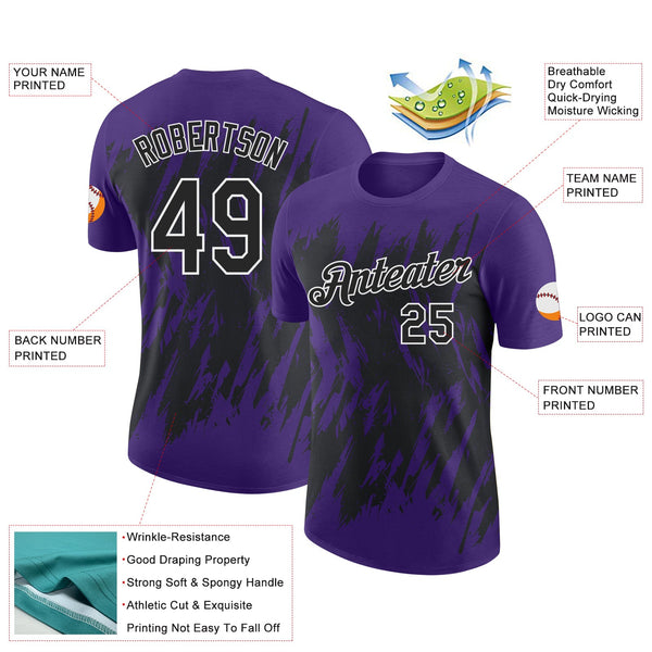 Custom Purple Black-White Torn Sharp Brush Stroke Splatter Performance T-Shirt alternate