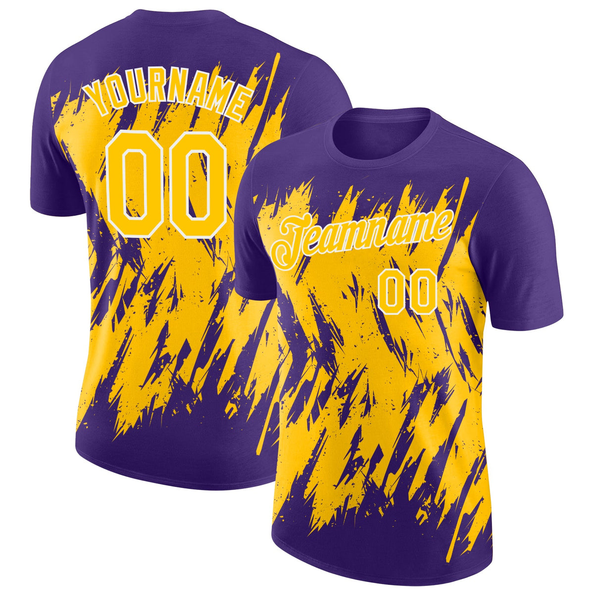 Custom Purple Yellow-White Torn Sharp Brush Stroke Splatter Performance T-Shirt