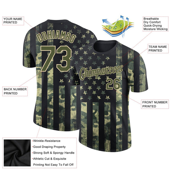 Custom Camo Olive-Cream 3D American Flag Fashion Performance Salute To Service T-Shirt alternate