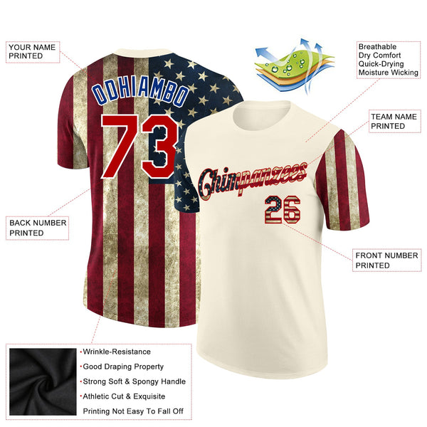 Custom Cream Vintage USA Flag-Red 3D American Flag Fashion Performance T-Shirt alternate