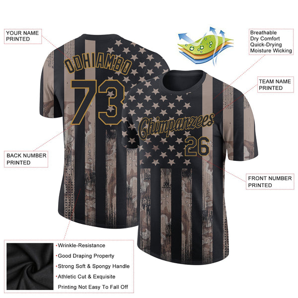 Custom Camo Black-Old Gold 3D American Flag Fashion Performance Salute To Service T-Shirt alternate