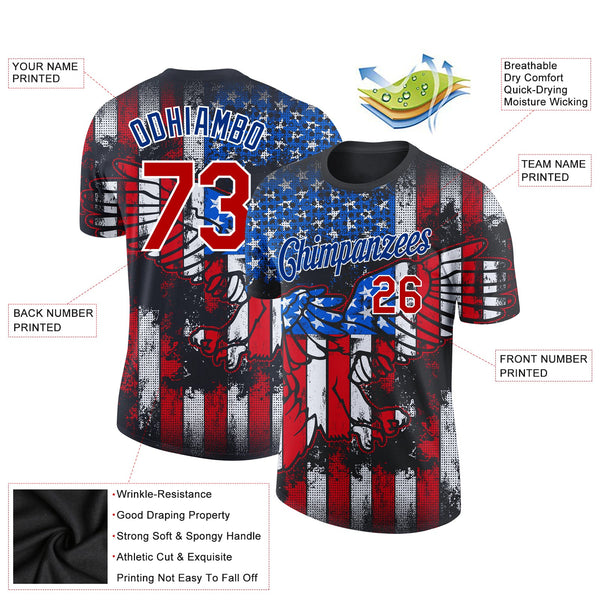 Custom Black Red-White 3D American Flag Fashion Performance T-Shirt alternate