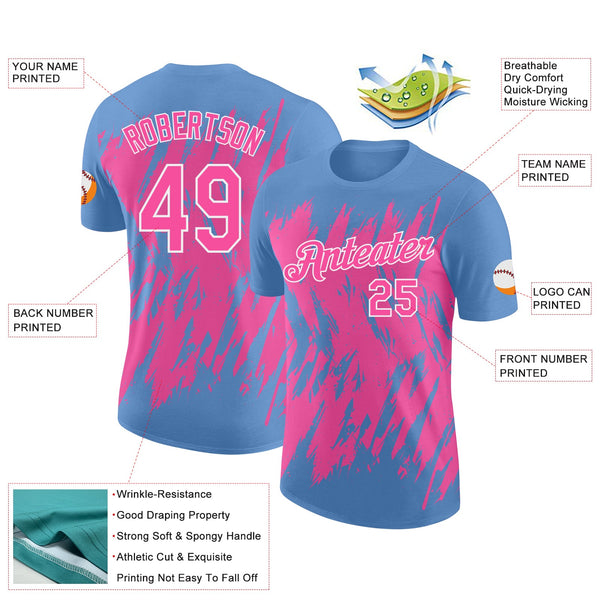 Custom Light Blue Pink-White Torn Sharp Brush Stroke Splatter Performance T-Shirt alternate