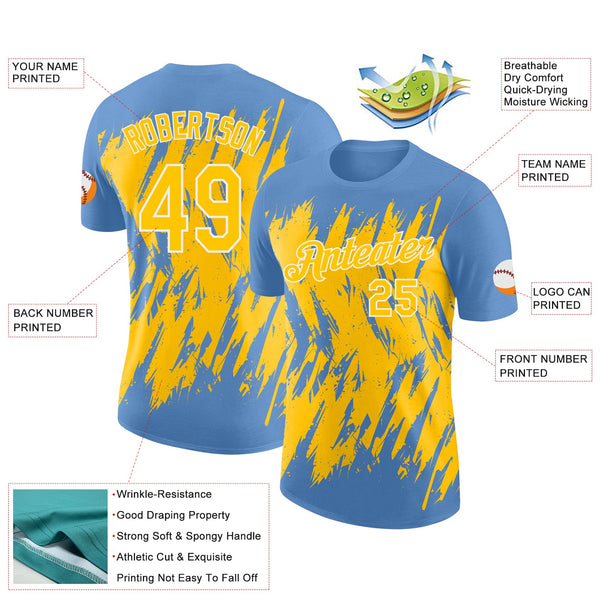 Custom Light Blue Yellow-White Torn Sharp Brush Stroke Splatter Performance T-Shirt alternate