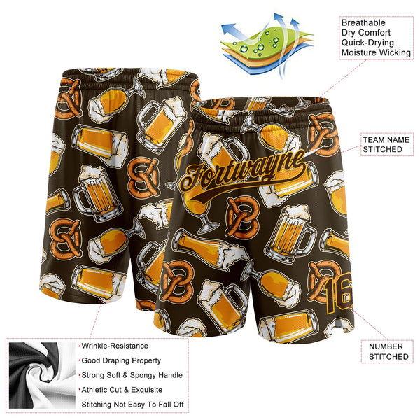 Custom Brown Gold 3D Pattern Design Beer Authentic Basketball Shorts alternate