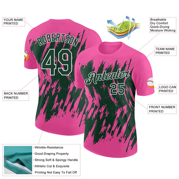 Custom Pink Green-White Torn Sharp Brush Stroke Splatter Performance T-Shirt alternate