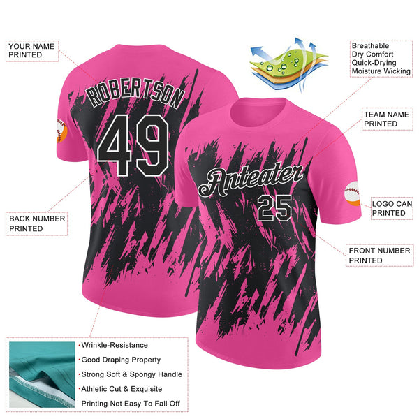 Custom Pink Black-White Torn Sharp Brush Stroke Splatter Performance T-Shirt alternate