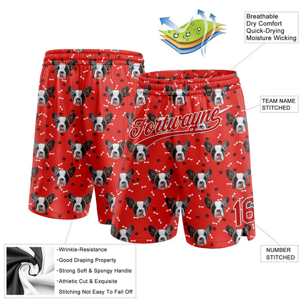 Custom Red White 3D Pattern Design Dogs Authentic Basketball Shorts alternate