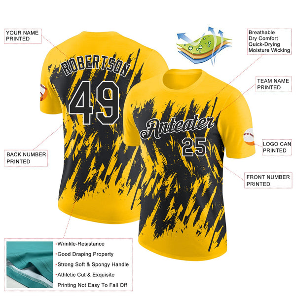Custom Yellow Black-White Torn Sharp Brush Stroke Splatter Performance T-Shirt alternate