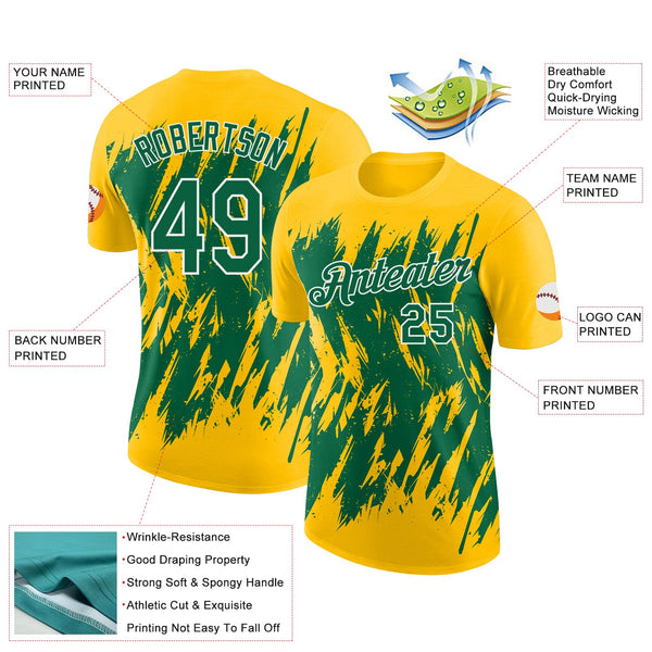 Custom Yellow Kelly Green-White Torn Sharp Brush Stroke Splatter Performance T-Shirt alternate