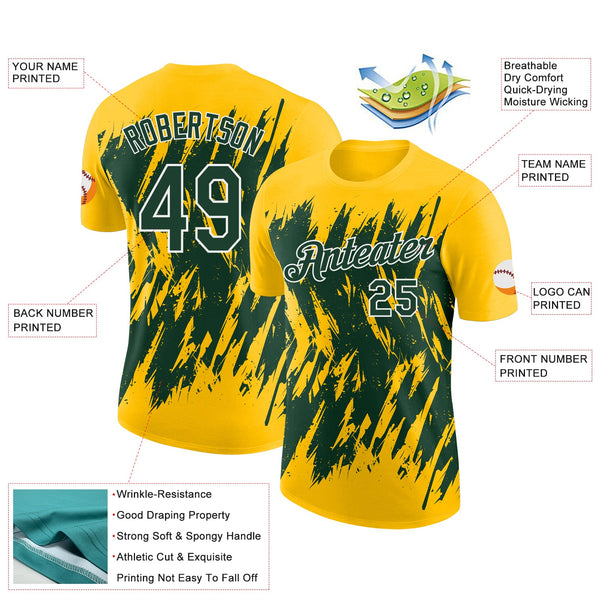 Custom Yellow Green-White Torn Sharp Brush Stroke Splatter Performance T-Shirt alternate