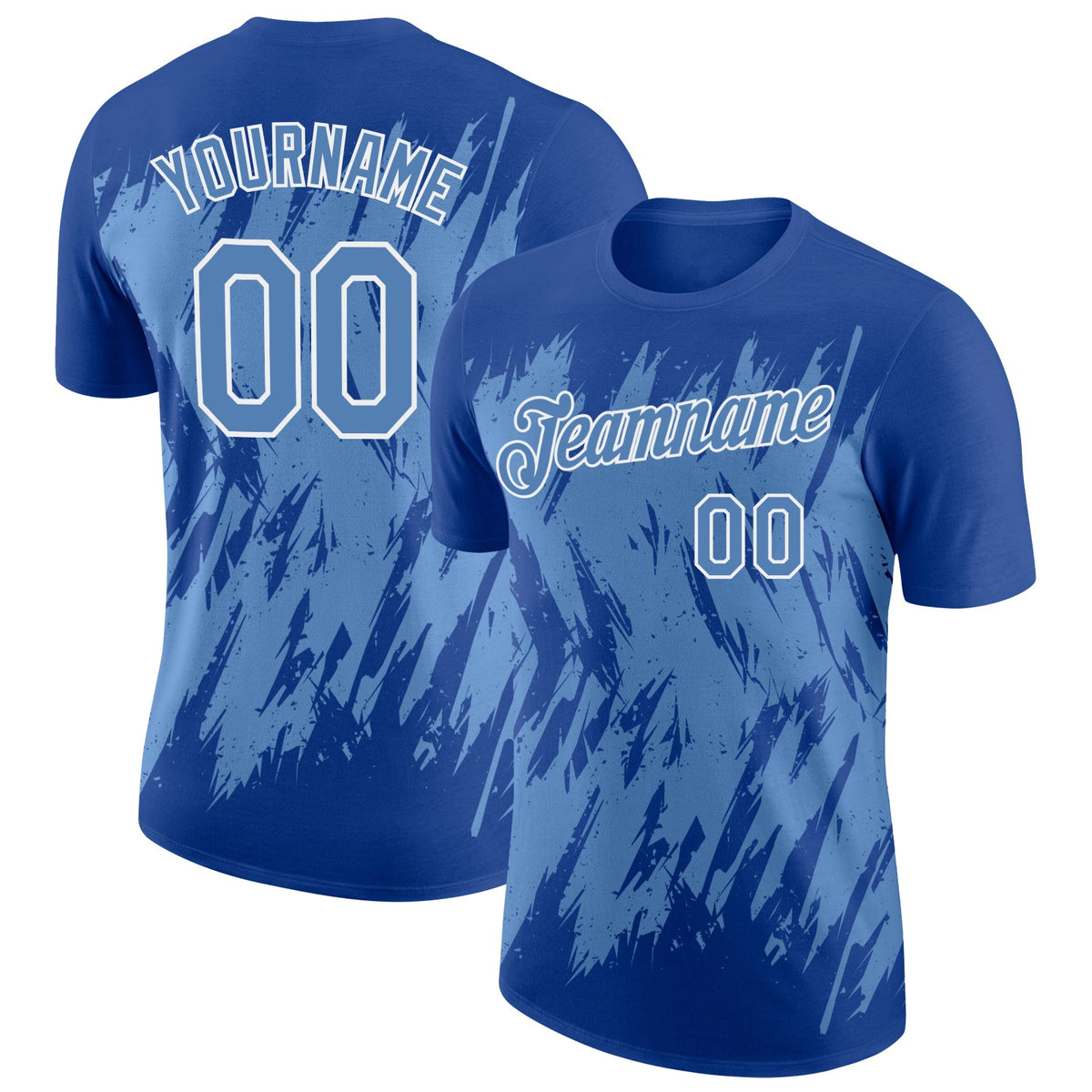 Custom Royal Light Blue-White Torn Sharp Brush Stroke Splatter Performance T-Shirt