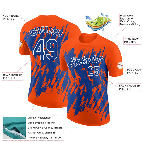 Custom Orange Royal-White Torn Sharp Brush Stroke Splatter Performance T-Shirt alternate