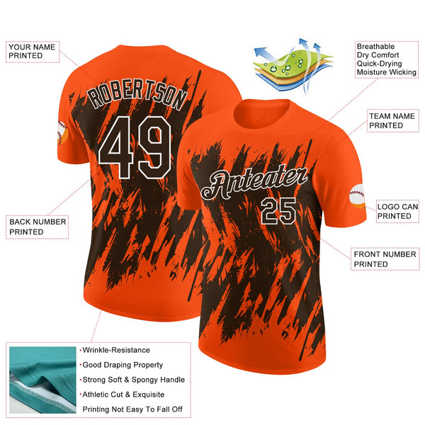 Custom Orange Brown-White Torn Sharp Brush Stroke Splatter Performance T-Shirt alternate