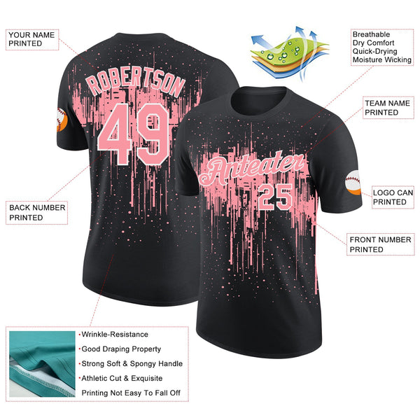 Custom Black Medium Pink-White Dripping Splatter Paint Performance T-Shirt alternate