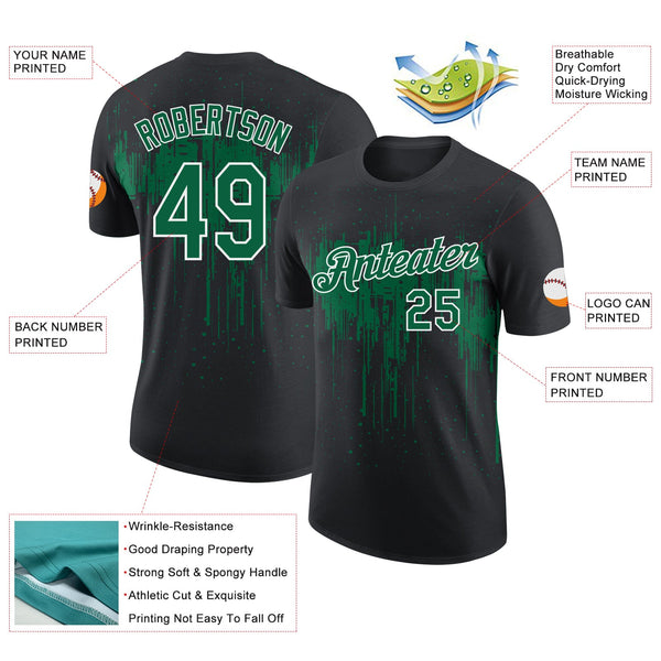 Custom Black Kelly Green-White Dripping Splatter Paint Performance T-Shirt alternate
