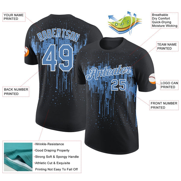 Custom Black Light Blue-White Dripping Splatter Paint Performance T-Shirt alternate