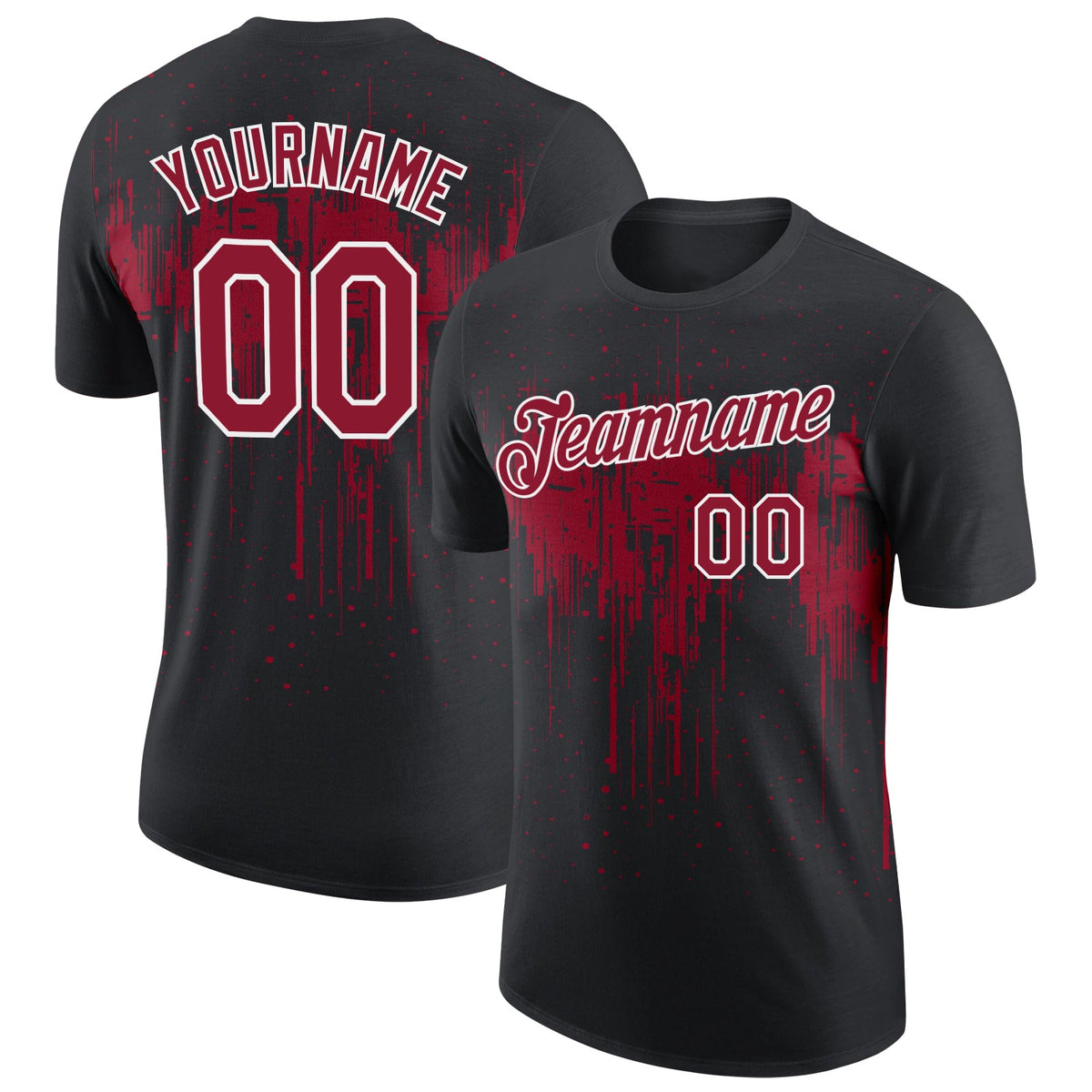 Custom Black Crimson-White Dripping Splatter Paint Performance T-Shirt
