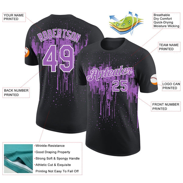Custom Black Medium Purple-White Dripping Splatter Paint Performance T-Shirt alternate